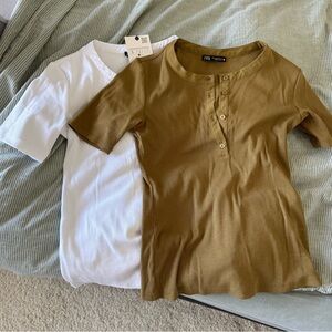 Two Zara shirts Tan and White Button-Up Shirts!